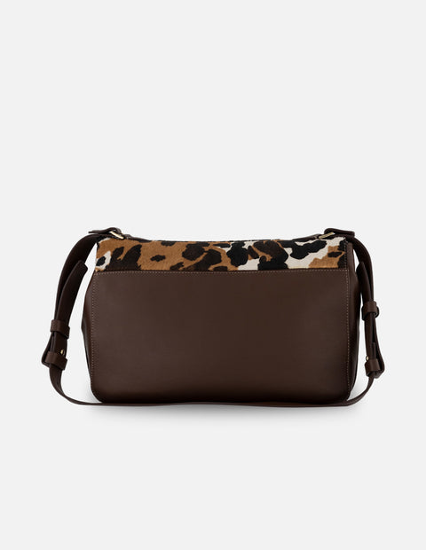 Bandolera animal print pelo para mujer con solapa de pelo