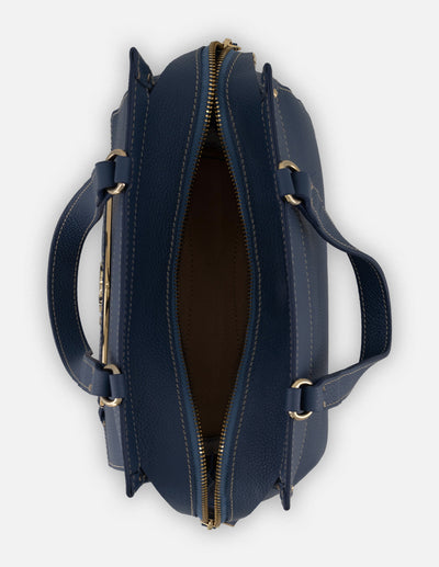 Bolso de hombro azul piel para mujer con estructura rígida
