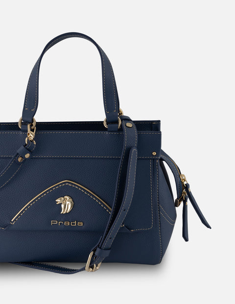 Bolso de hombro azul piel para mujer con estructura rígida