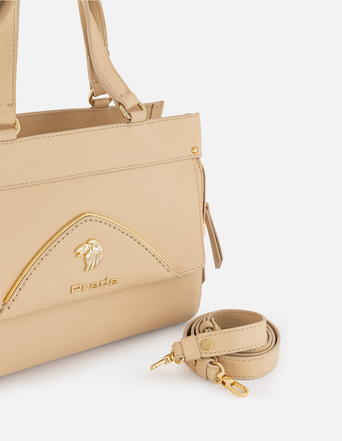 Bolso de hombro beige piel para mujer con estructura rígida