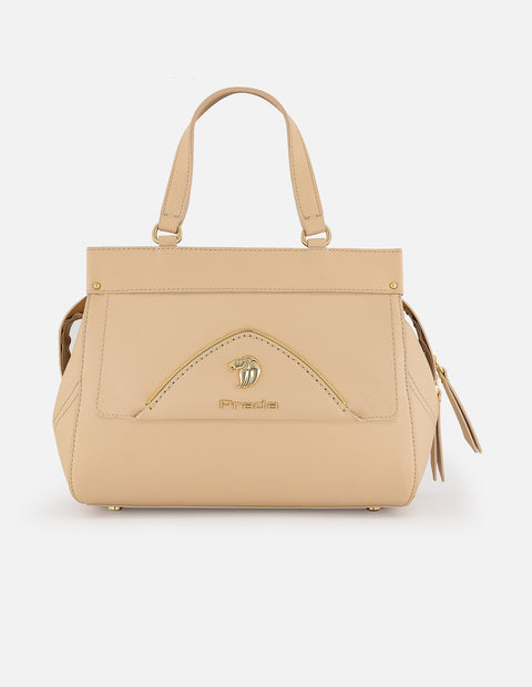 Bolso de hombro beige piel para mujer con estructura rígida