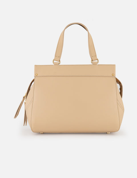 Bolso de hombro beige piel para mujer con estructura rígida