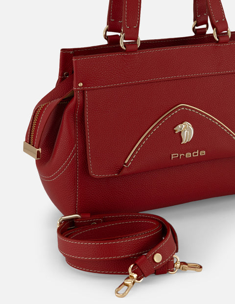 Bolso de hombro rojo piel para mujer con estructura rígida