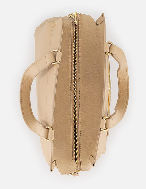 Bolso de hombro beige piel para mujer con estructura rígida