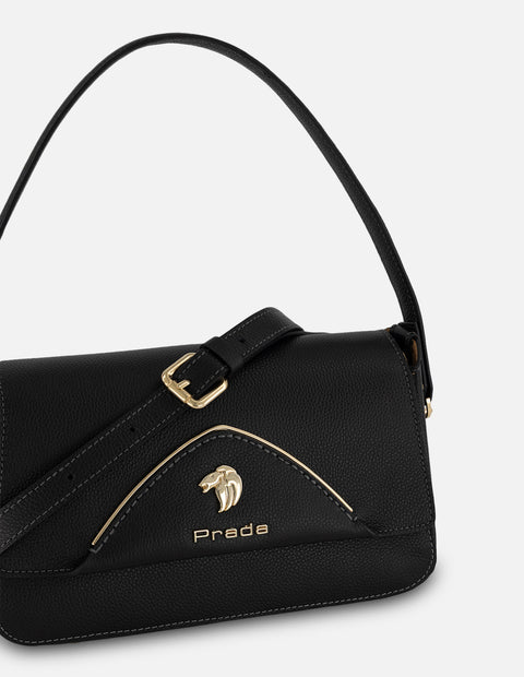 Satchel negro piel para mujer con pespuntes en contraste