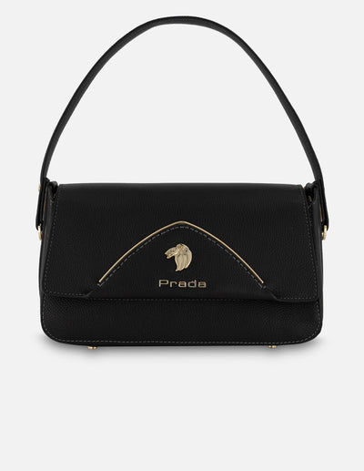 Satchel negro piel para mujer con pespuntes en contraste