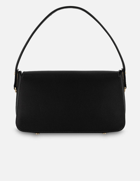Satchel negro piel para mujer con pespuntes en contraste