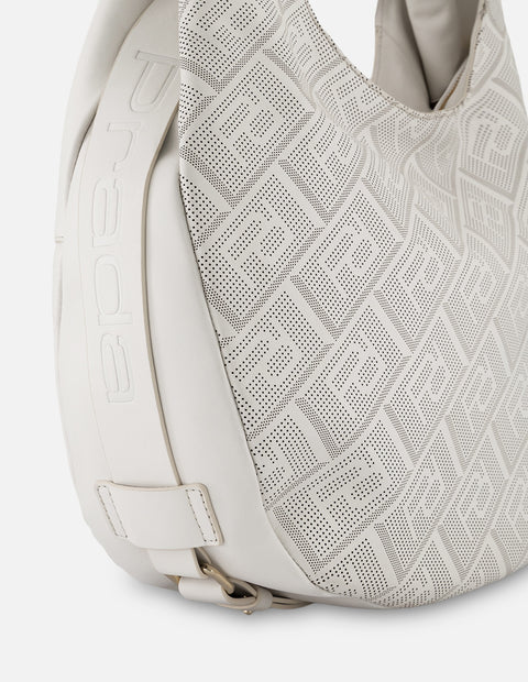 Bolsa hobo blanco piel picada para mujer con patrón geométrico
