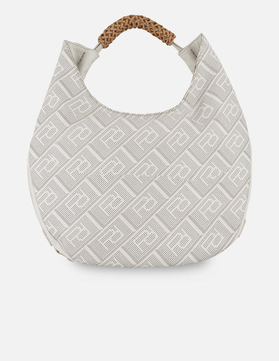 Bolsa hobo blanco piel picada para mujer con patrón geométrico