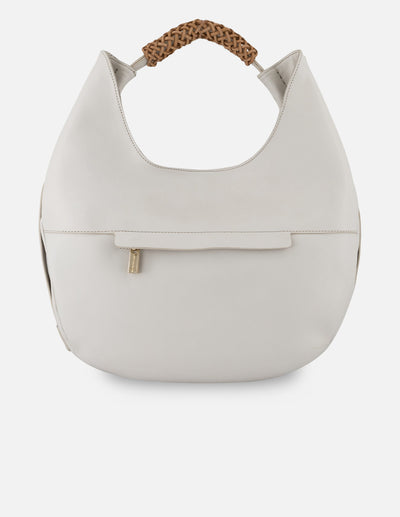 Bolsa hobo blanco piel picada para mujer con patrón geométrico