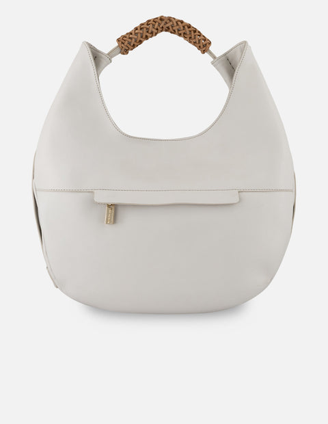 Bolsa hobo blanco piel picada para mujer con patrón geométrico