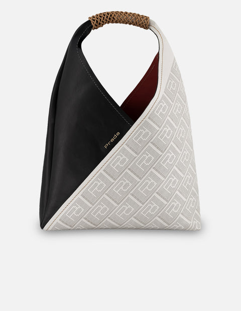 Bolsa hobo negro piel picada para mujer con contraste frontal