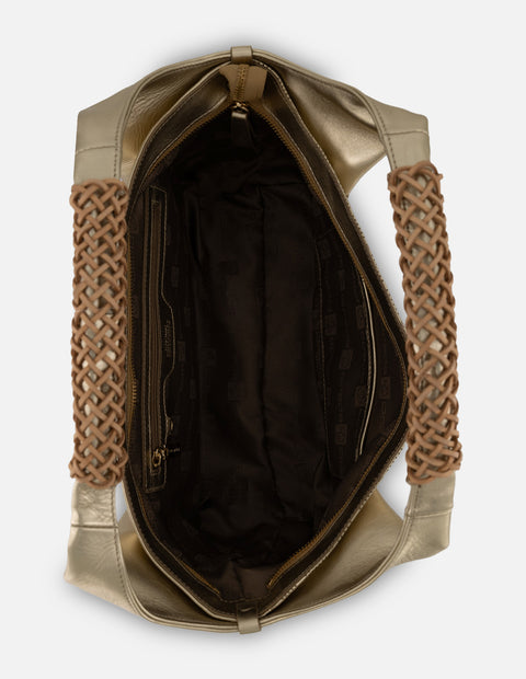 Bolso de hombro color dorado piel picada para mujer