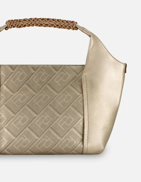 Bolso de hombro color dorado piel picada para mujer