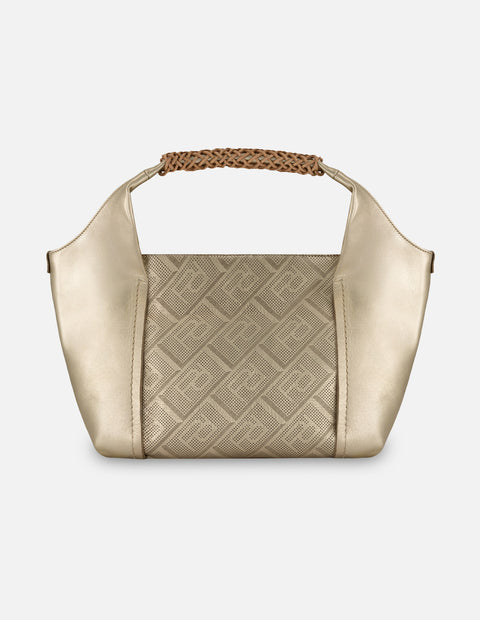 Bolso de hombro color dorado piel picada para mujer