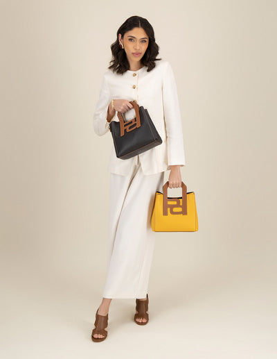 Bolso de mano amarillo piel para mujer con asa rígida