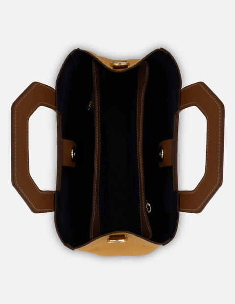 Bolso de mano amarillo piel para mujer con asa rígida