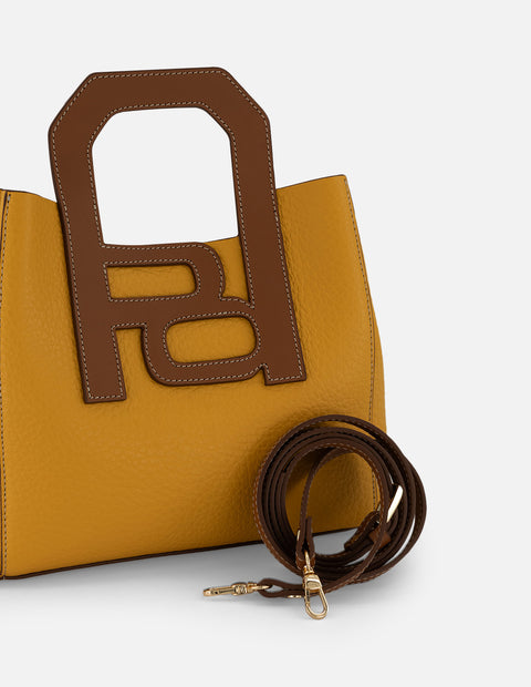 Bolso de mano amarillo piel para mujer con asa rígida