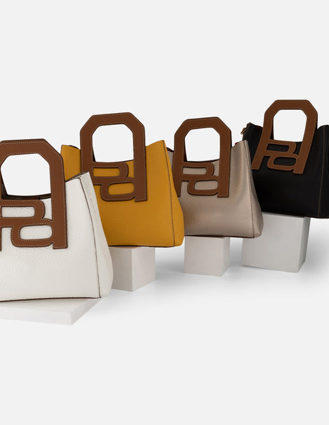 Bolso de mano amarillo piel para mujer con asa rígida