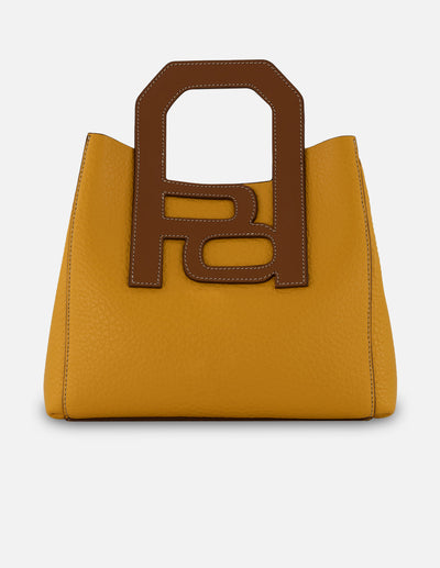 Bolso de mano amarillo piel para mujer con asa rígida