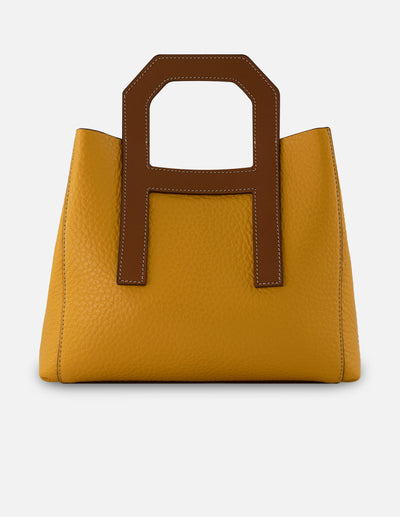 Bolso de mano amarillo piel para mujer con asa rígida