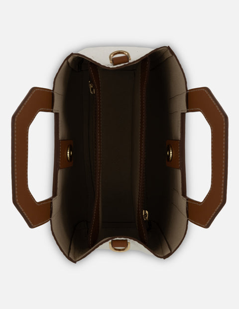 Bolso de mano blanco piel para mujer con diseño geométrico