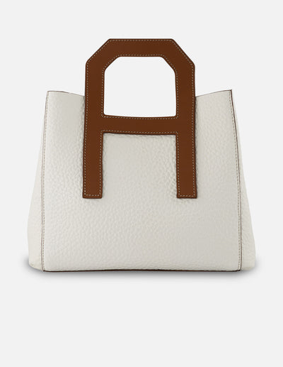 Bolso de mano blanco piel para mujer con diseño geométrico