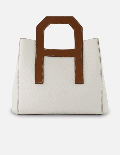 Bolso de mano blanco piel para mujer con diseño geométrico