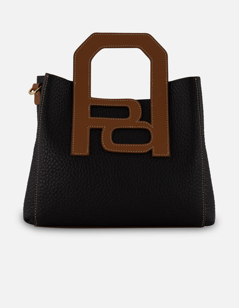 Bolso de mano color café en piel para mujer con asa rígida