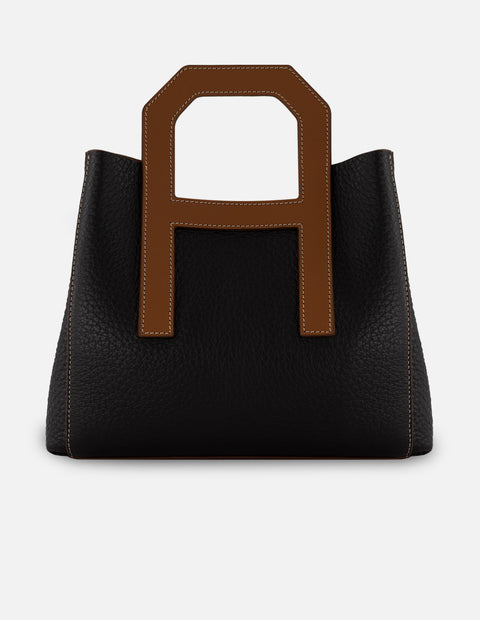 Bolso de mano color café en piel para mujer con asa rígida