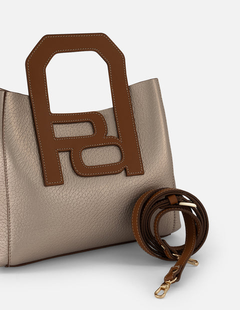 Bolso de mano color dorado piel para mujer con diseño geométrico