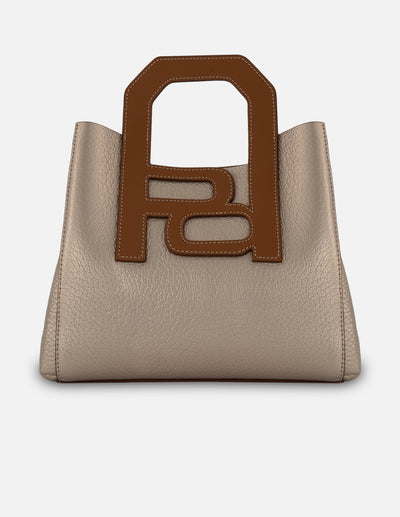 Bolso de mano color dorado piel para mujer con diseño geométrico