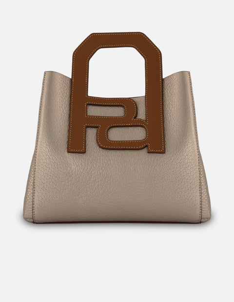 Bolso de mano color dorado piel para mujer con diseño geométrico