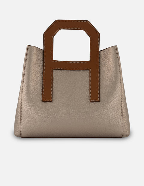 Bolso de mano color dorado piel para mujer con diseño geométrico