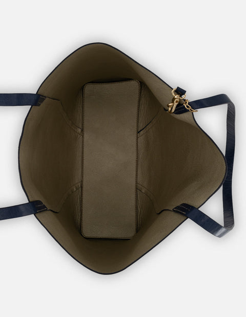 Tote azul piel ante para mujer con panel frontal perforado