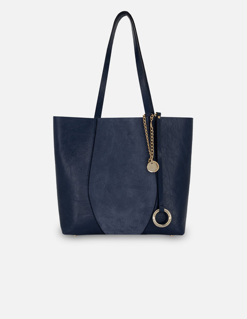 Tote azul piel ante para mujer con panel frontal perforado