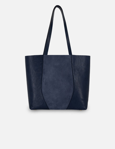 Tote azul piel ante para mujer con panel frontal perforado