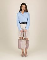 Tote nude piel ante para mujer con panel perforado