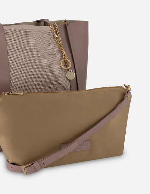 Tote nude piel ante para mujer con panel perforado
