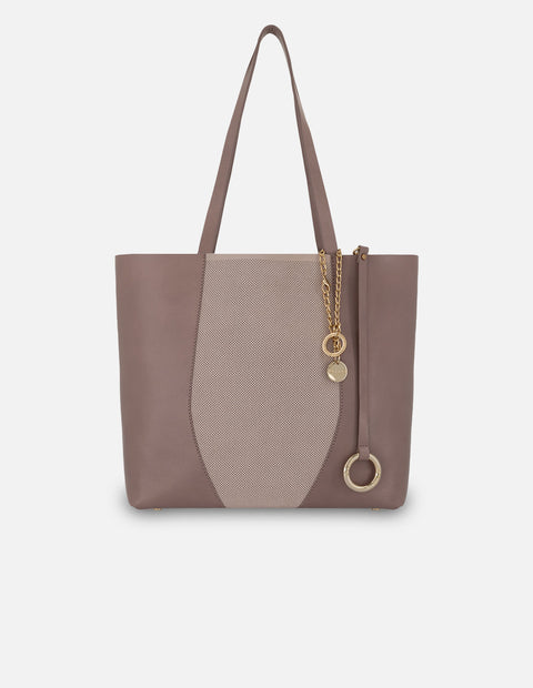 Tote nude piel ante para mujer con panel perforado