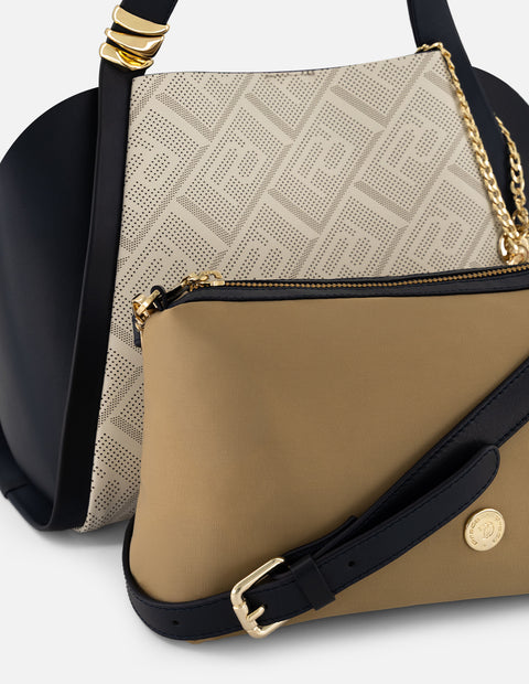 Bolso de hombro azul piel picada para mujer con grabado