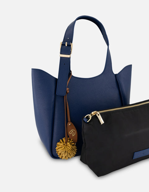 Bolso de hombro azul piel para mujer con cuero granulado