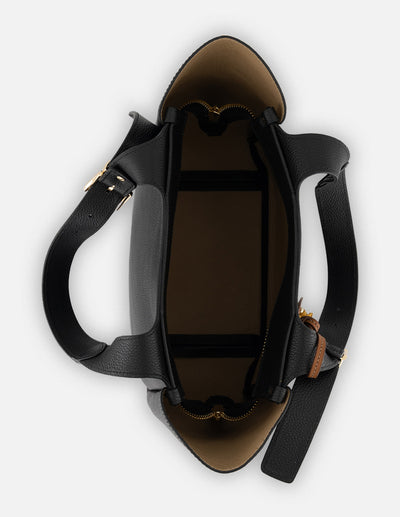 Bolso de hombro negro piel para mujer con pompones decorativos