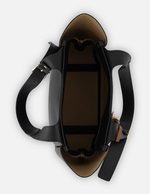 Bolso de hombro negro piel para mujer con pompones decorativos