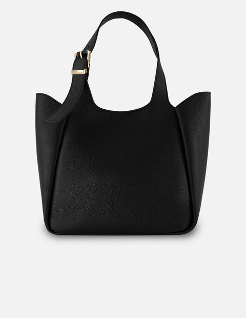 Bolso de hombro negro piel para mujer con pompones decorativos
