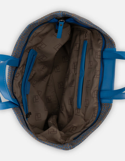 Tote azul en rafia para mujer con panel frontal texturizado