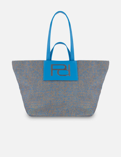 Tote azul en rafia para mujer con panel frontal texturizado