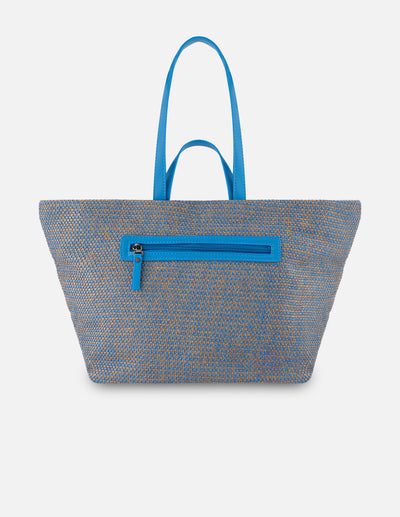 Tote azul en rafia para mujer con panel frontal texturizado