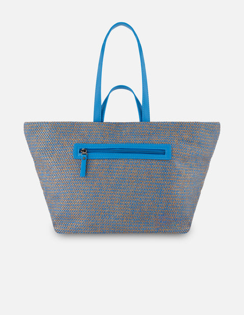 Tote azul en rafia para mujer con panel frontal texturizado