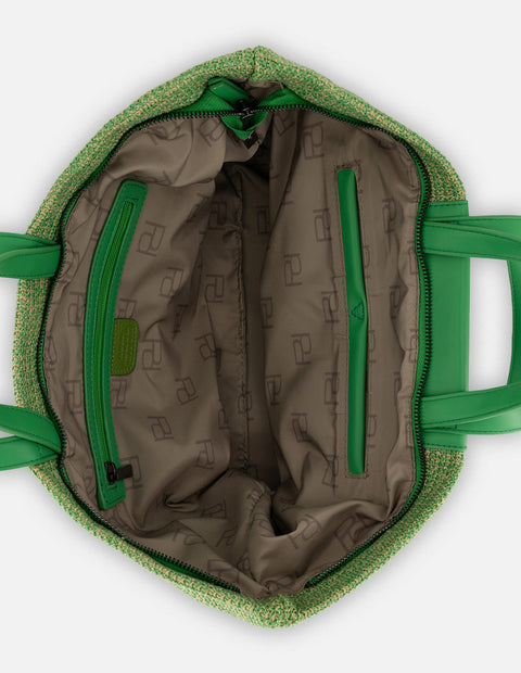 Tote verde en rafia para mujer con parche frontal
